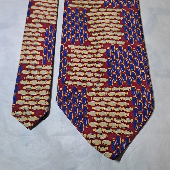 Stanley Blacker 💯 Silk Italian Designer Necktie 59" x 3.75" Red/Blue Mini Ovals - Picture 4 of 9